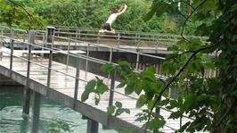 Ash makes a private jump into the Public River Swimming facility at Zurich before letting everyone in